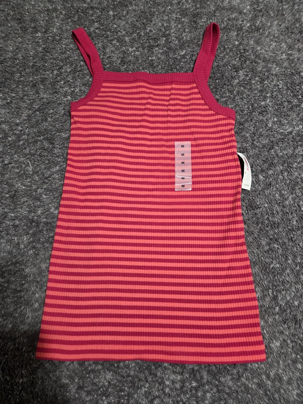 Old Navy Pink and Red Striped Ribbed Tank Top Slim Fit